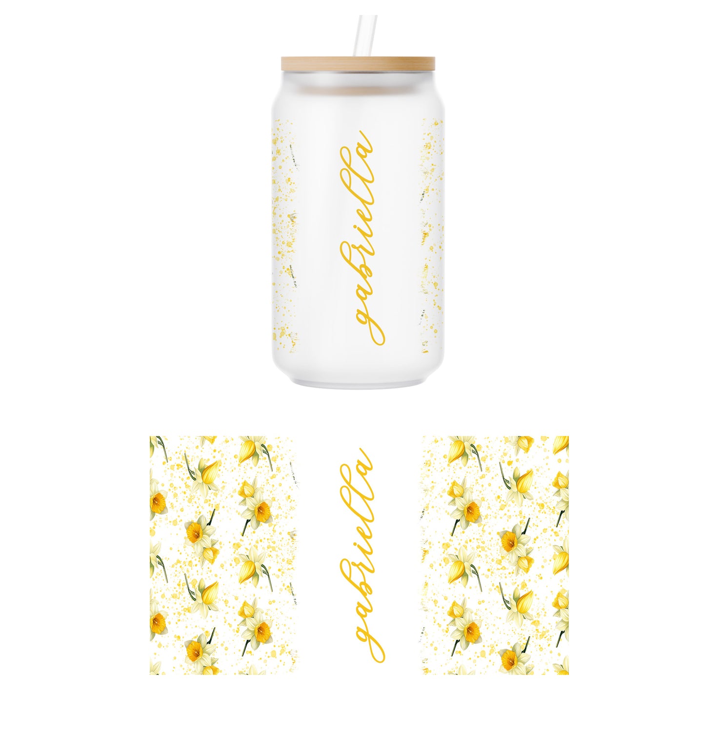 Personalized Floral Glass Can Wrap Transfer -  14