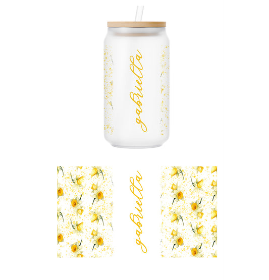 Personalized Floral Glass Can Wrap Transfer -  14