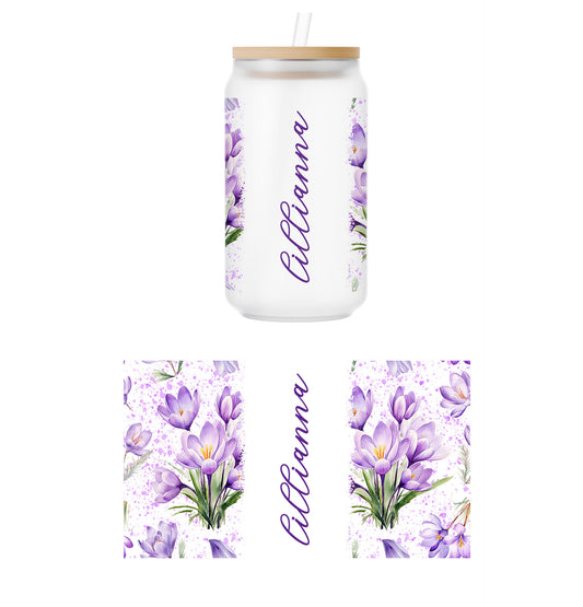 Personalized Floral Glass Can Wrap Transfer -  15