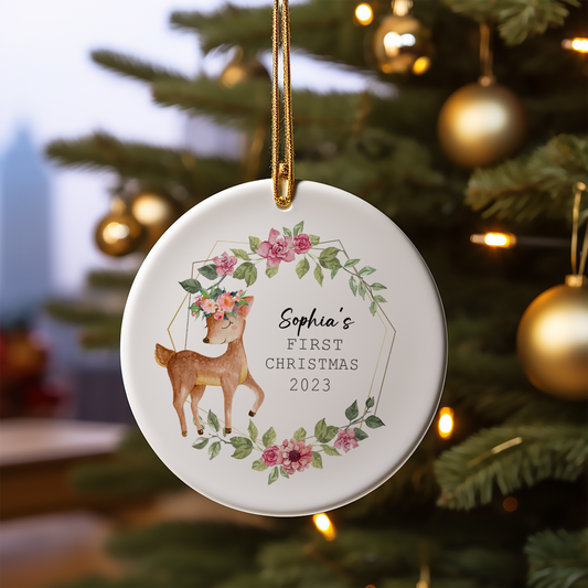 Baby Deer Boho First Christmas Ornament - #14