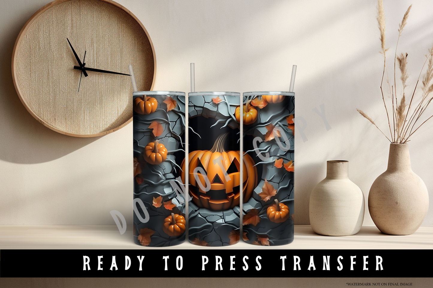 Spooky Pumpkin 3D Puff Tumbler Sublimation Wrap Transfer [#15]