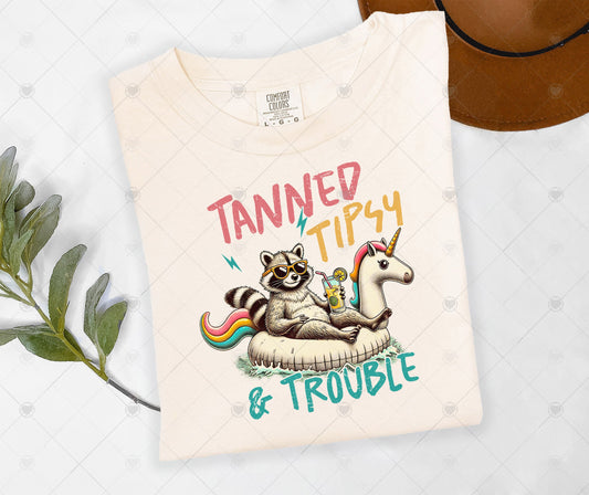 TANNED TIPSY & TROUBLE | DTF TRANSFER - 1568