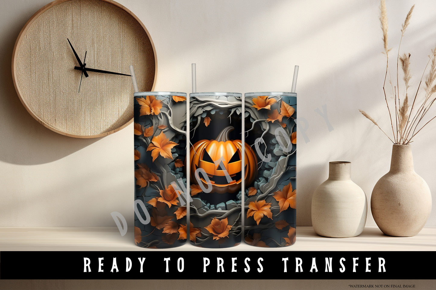 Spooky Pumpkin 3D Puff Tumbler Sublimation Wrap Transfer [#16]