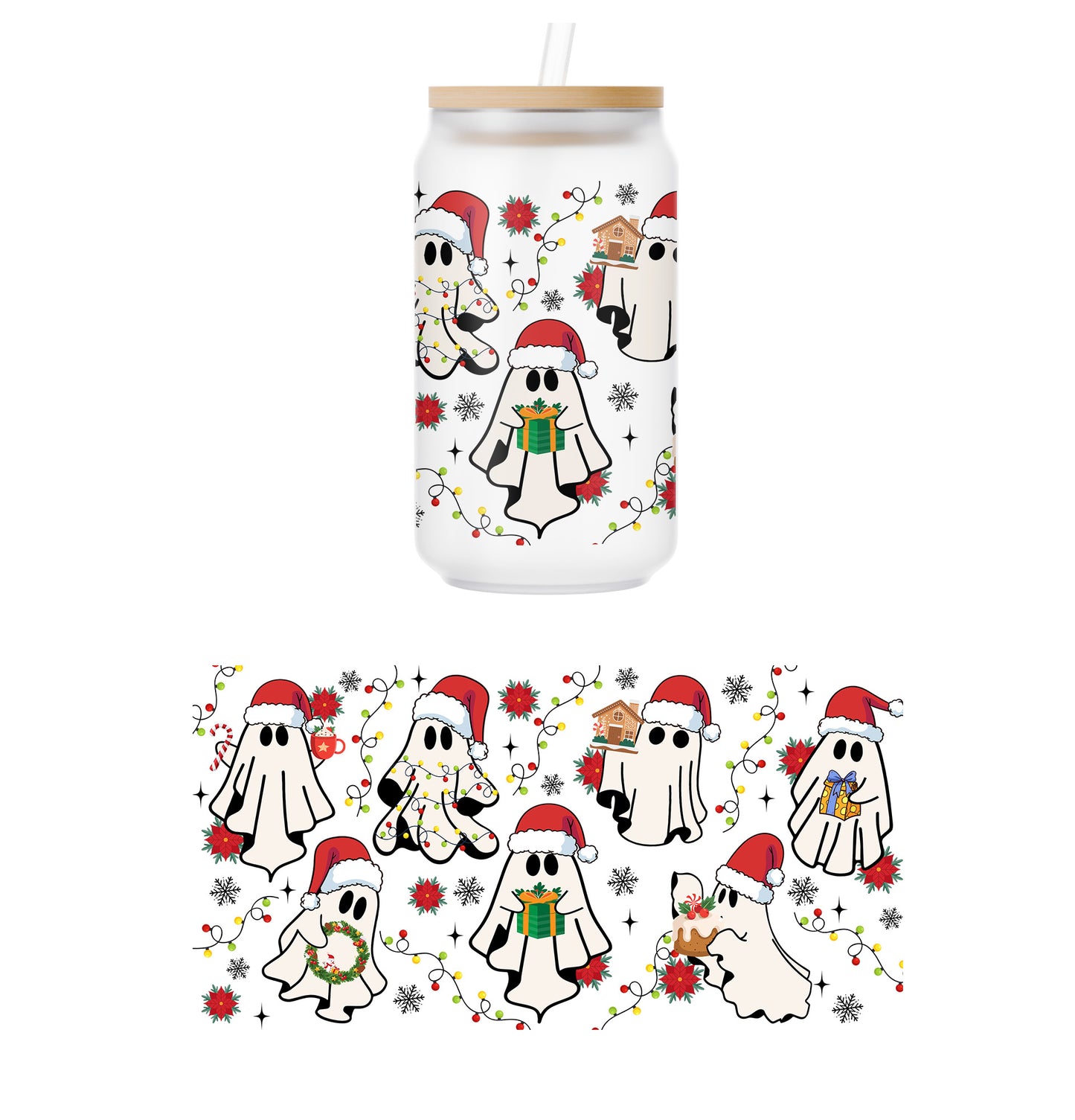 Christmas Ghost Glass Can Wrap Transfer - 2