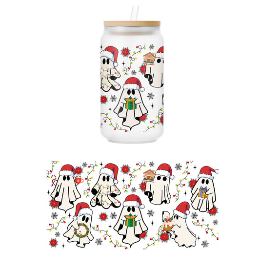 Christmas Ghost Glass Can Wrap Transfer - 2