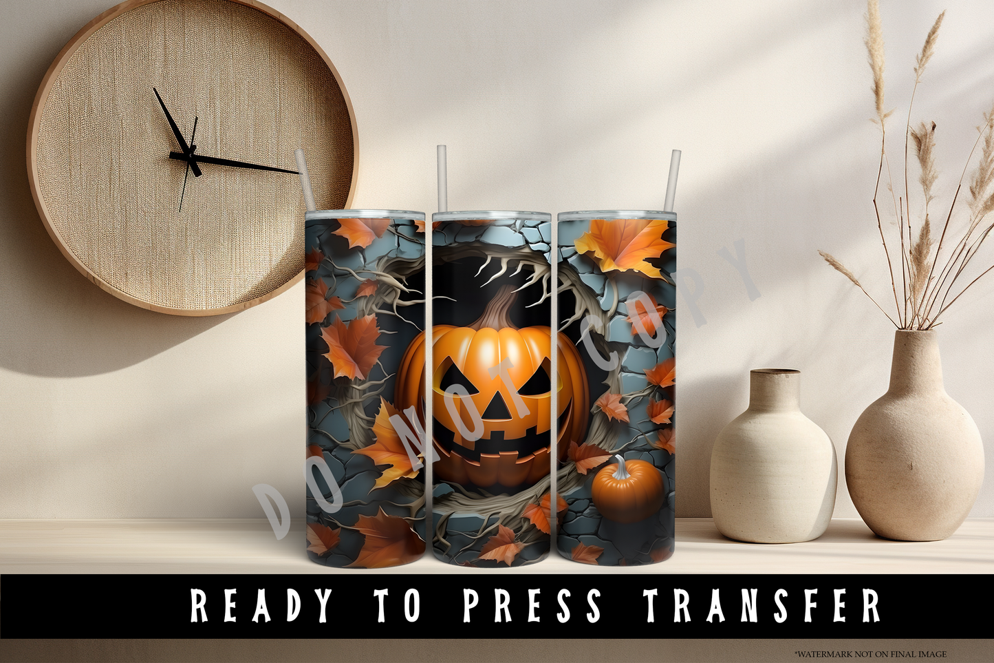 Spooky Pumpkin 3D Puff Tumbler Sublimation Wrap Transfer [#18]