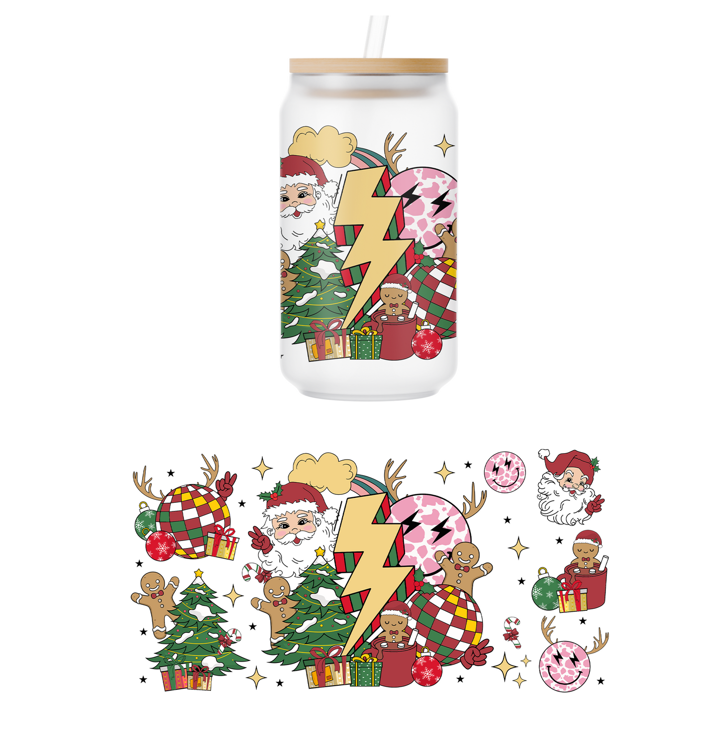 Retro Santa Glass Can Wrap Transfer - 24