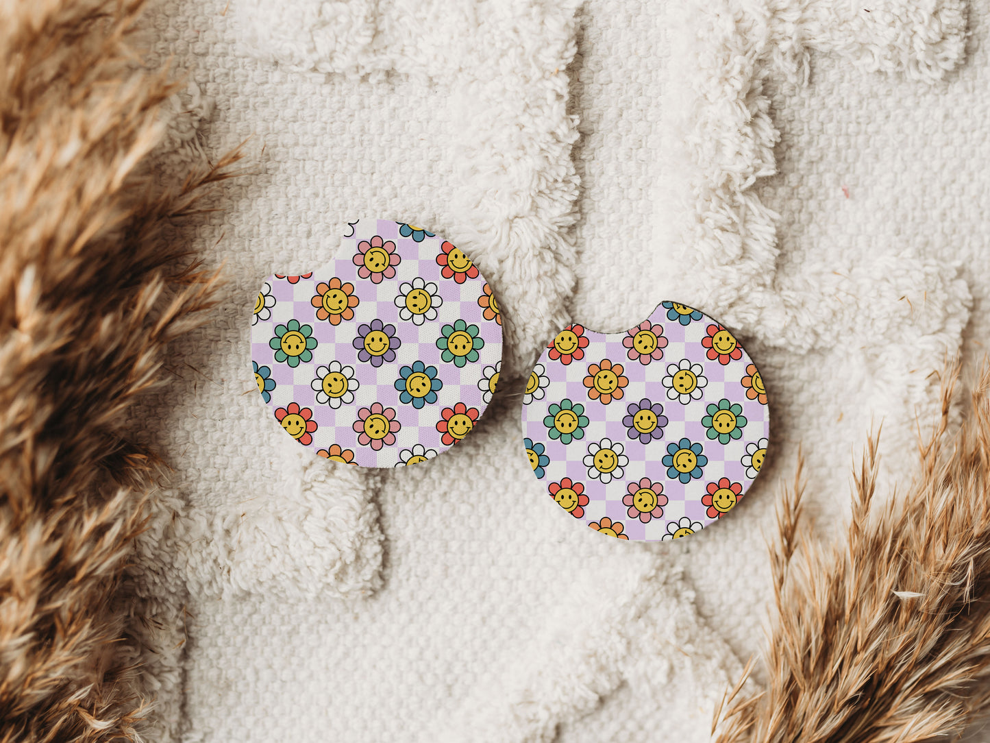 Retro Flowers - Car Coaster Set of 2