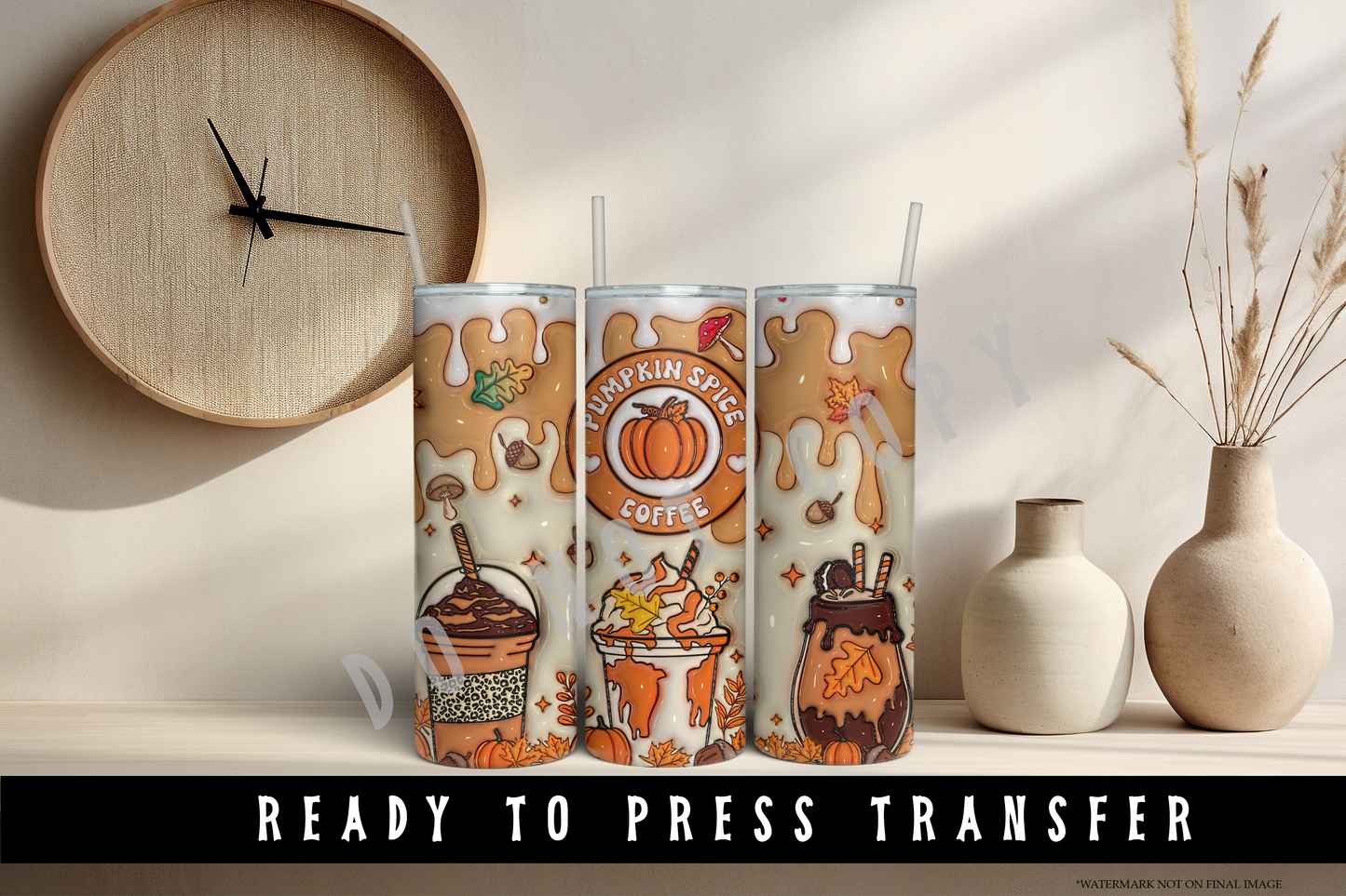 Fall 3D Puff Coffee Tumbler Sublimation Wrap Transfer [#2]