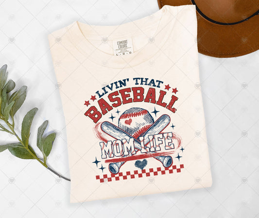 LIVIN' THAT BASEBALL MOM LIFE | COMFOR COLOR GRAPHIC TEE - 1363