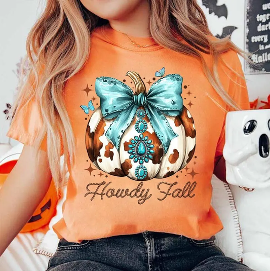 Howdy Fall Turquoise and Cowprint - Comfort Color - 675