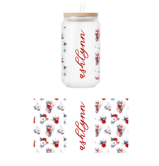 Personalized Floral Glass Can Wrap Transfer - 12