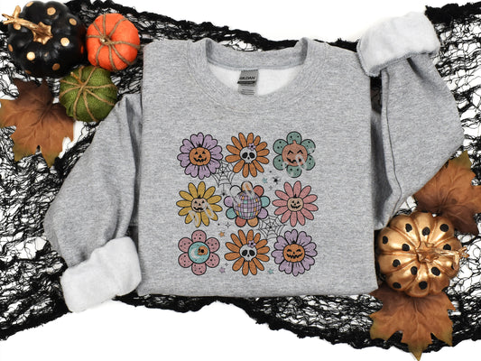 Retro Flower Halloween Gildan Sweatshirt - 568