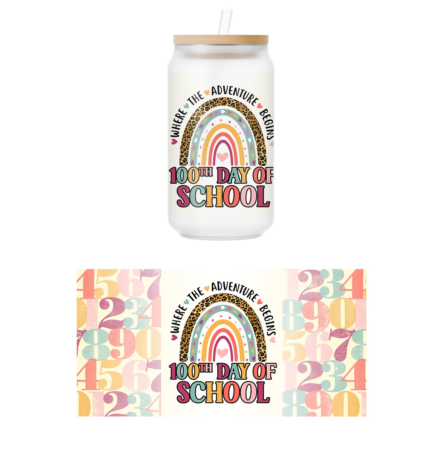 100 Days of School Glass Can Wrap Transfer - 13