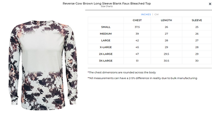 Reverse Cow Brown Long Sleeve Blank Faux Bleached Top