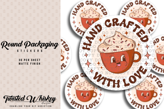 Handcrafted with Love - 1.5" Circle - PRINTED Sticker Sheet