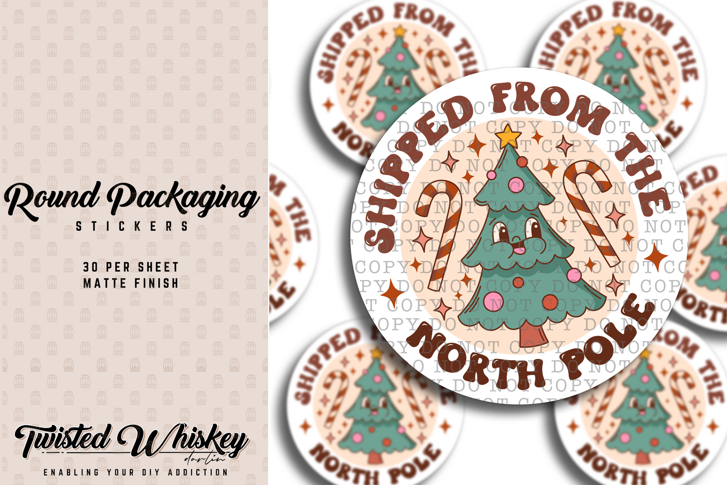 Shipped from the North Pole - 1.5" Circle - PRINTED Sticker Sheet